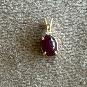 RARE FIND 14k Yellow Gold Pendant with 1.36 Ruby Cabochon and Diamond